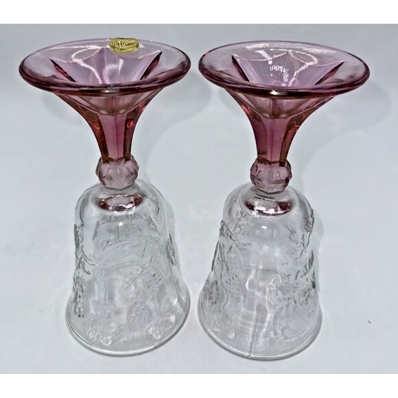2 Vintage Tiara Indiana Glass Pink/Plum Fade Last Supper Wine Chalice Goblets 7” - Picture 13 of 16